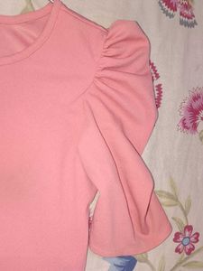 Pink Puff Sleeve Cutout Dress