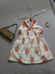 cream handblock print top