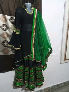 Black Kurta with Green lehga
