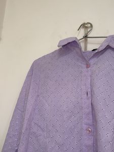 savana .Chic Lavender Textured Button-Up Shirt