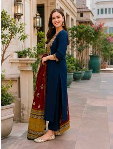 Embroidered Anarkali Kurta, Palazzo &amp; Dupatta Set