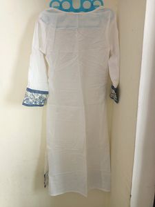 Branded Beautiful White Kurti With Blue Design