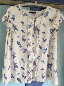 Butterfly Print Ruffle Top