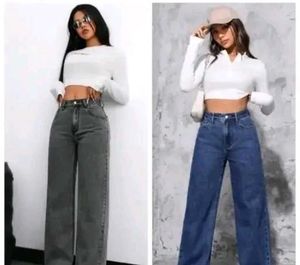 Wide Leg Jeans - Grey &amp; Blue