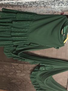 Elegant Two Tier Green Pre stitched Saree with Res