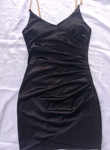 satin Black Dress padded with Gold Chain Straps