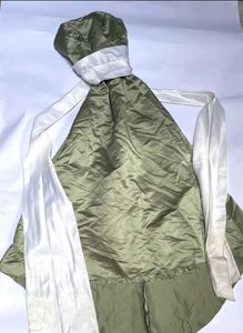 Elegant Olive Green Gown with White Sash