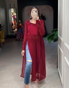 Maroon High Slit Kurta