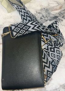 Black Crossbody Bag with Designer Strap