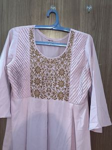 Elegant Pink Kurta with Golden Embroidery