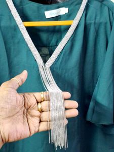 Elegant Teal Top with Silver Embellishment