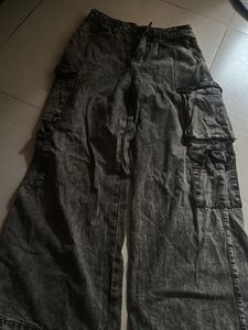 dark grey washed cargo jeans