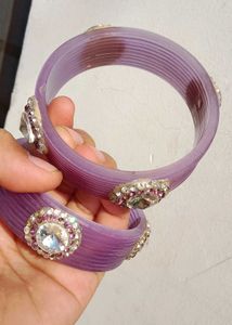 Exquisite Purple Bangles with Crystal Embellishmen