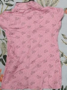 Pink Heart Print Pajama Top