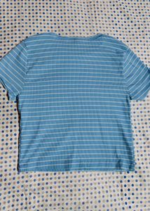 Blue Striped Ribbed Crop Top