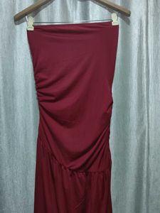 Burgundy Strapless Ruched Maxi Dress