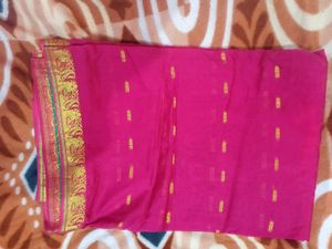 Vibrant Pink Saree with Gold Border