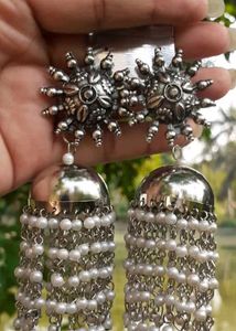 Oxidised Elegance Pearl Jhumkas