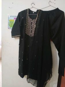 New Elegant Black Kurta Set with Embellishments