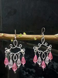 Dangling Pink &amp; Crystal Earrings