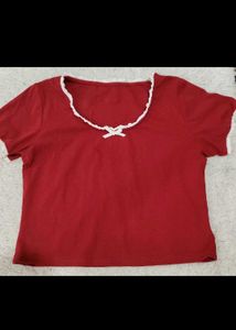 Red Lettuce Hem Crop Top