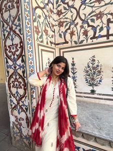 Elegant Cream Kurta with Red Accents