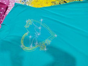 Cute Teal Heart Graphic Tee free size imported