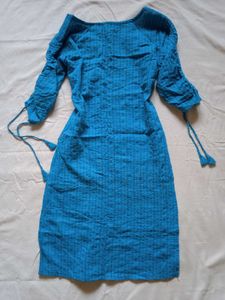 Blue Cotton Kurta with Tassel Sleeves