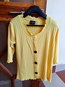 Yellow Button-Down Ruffle Trim Top
