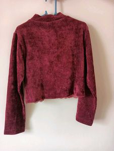 Burgundy Corduroy Lace Crop Top