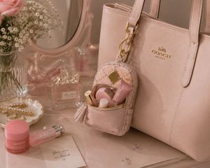 Pink Faux Leather Pouch with Keychain