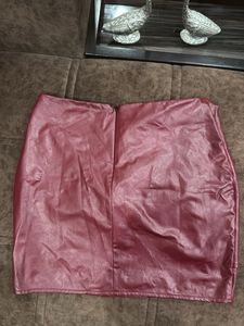 Burgundy Faux Leather Tweed Mini Skirt