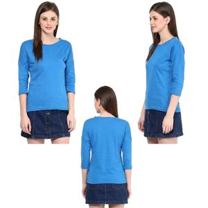 Women's Blue Long Sleeve Crewneck T-Shirt