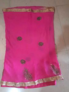 Beautiful Pink Saree with Golden Border without bl