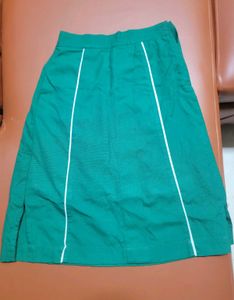 Green A-line Skirt with White Trim
