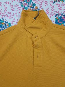 Mustard Yellow Mock Neck T-shirt for Men