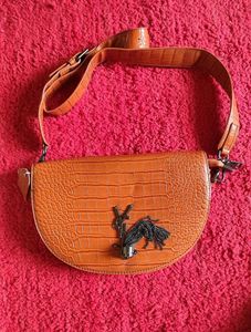 Orange Croc Embossed Shoulder Bag