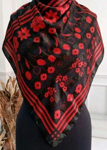 Vintage Floral Print Silk Scarf