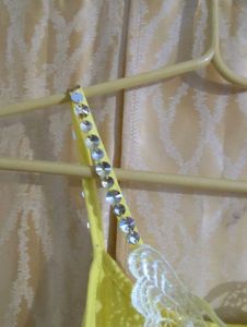beaded Yellow Cami Top with Butterfly Detail