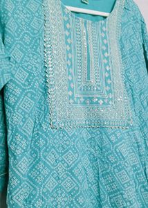 Teal Embroidered Kurta Set With Dupatta