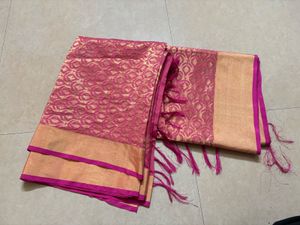 Light pink cotton saree with blouse