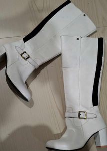 White &amp; Black Stripe Knee High Boots
