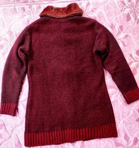 Burgundy Knit Coat For Women ❤️
