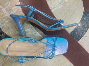 Blue Strappy Square Toe Heels