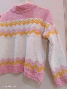 White And Pink Colours With Golden Strip Sweater