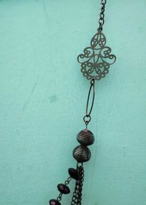 Layered Black Bead &amp; Chain Necklace