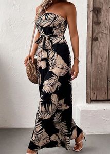 Strapless Tropical Print Jumpsuit