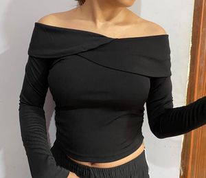 Chic Off-Shoulder Black Long Sleeve Top