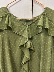 Olive Green Ruffled Blouse