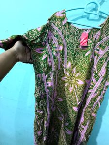 Green & Purple Floral Print Kurta